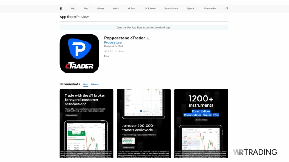 Pepperstone cTrader App on Apple Store