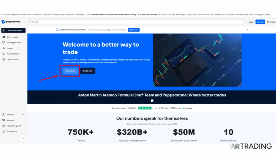 Pepperstone Open Demo Trading Account Page