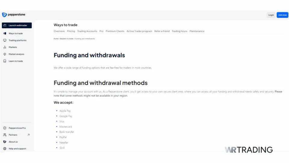 Pepperstone Payment Methods