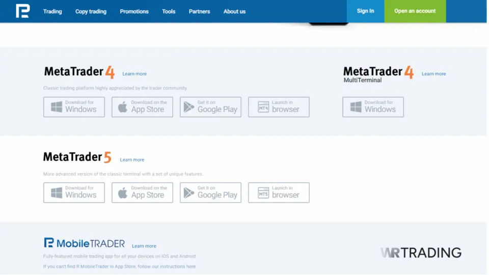 RoboForex Trading Platforms Available