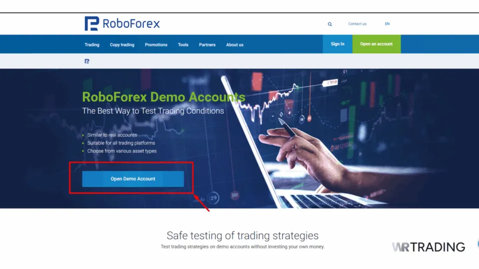 RoboForex Open Demo Trading Account Page