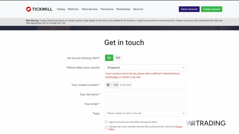 Tickmill Multilingual Customer Support Page