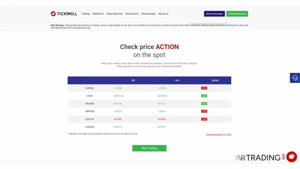 Tickmill Forex Trade Equities Page