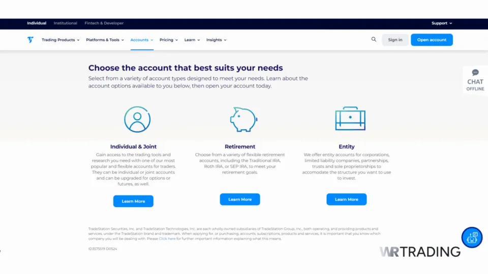 TradeStation Account Types Available