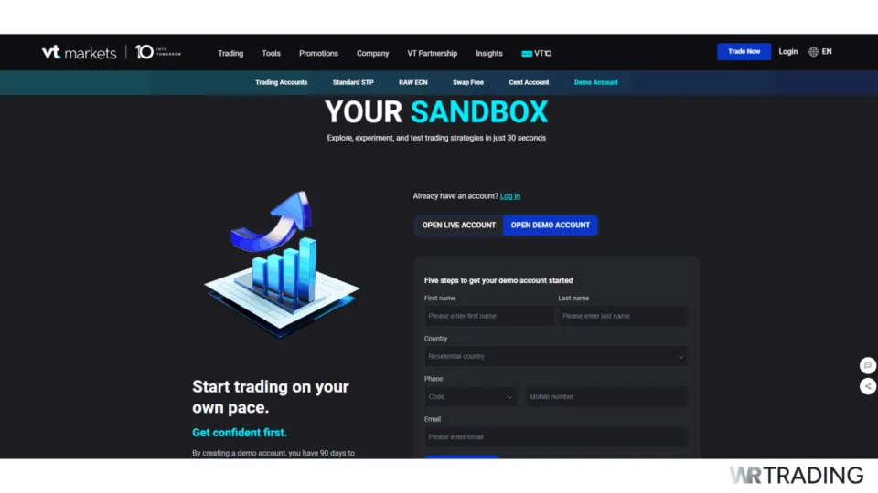 VT Markets Open Demo Trading Account Page