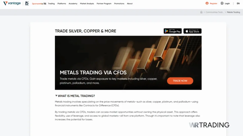 Vantage Markets Best Broker to trade Silver XAG/USD