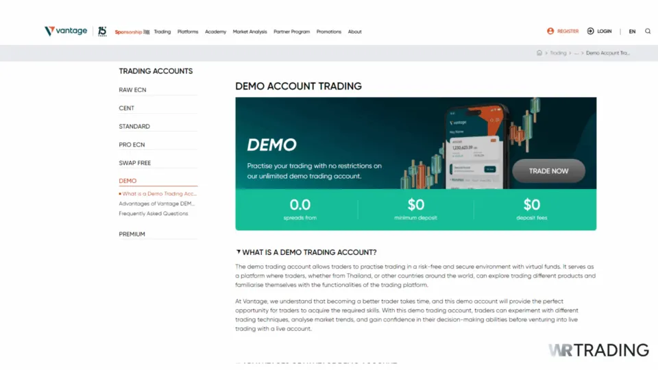 Vantage Markets Demo Account Overview