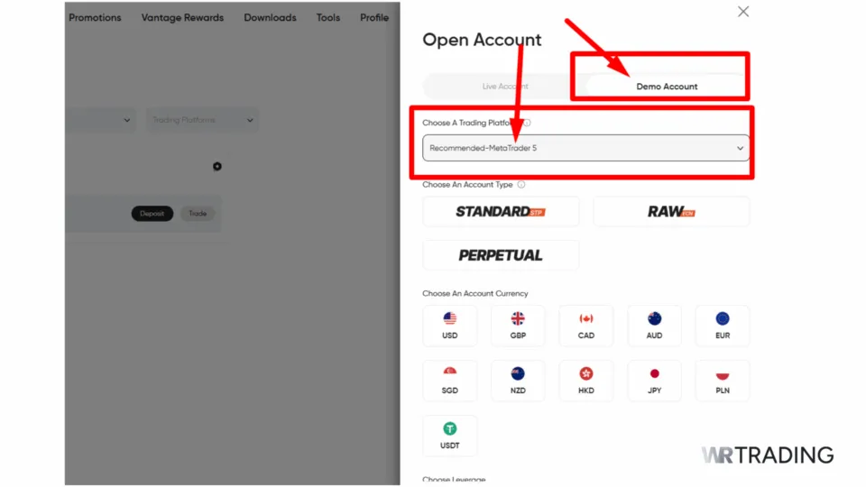 Vantage Markets MetaTrader 5 Demo Account Sign Up