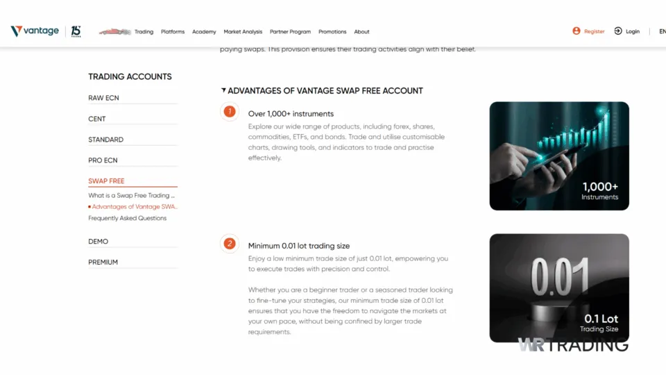 Vantage Markets Advantages for Swap Free Accounts