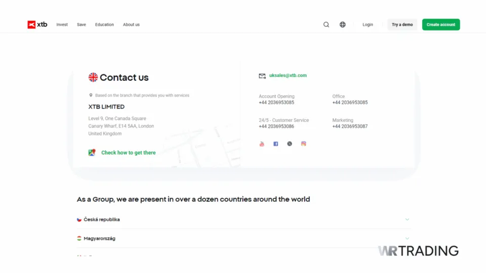 XTB Broker Contact Us Support Page