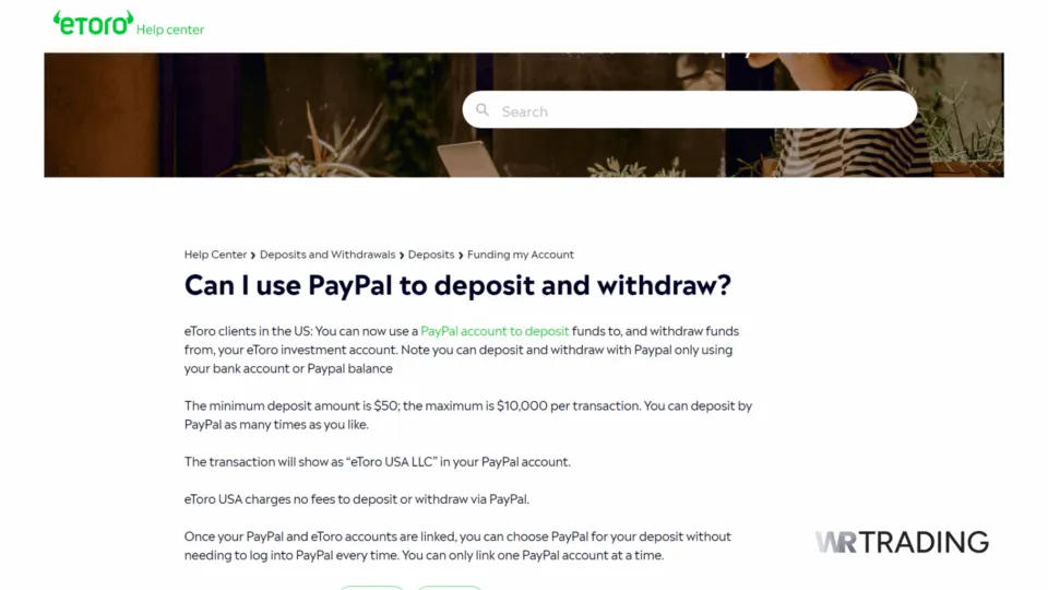 eToro PayPal Deposit and Withdrawal Methods