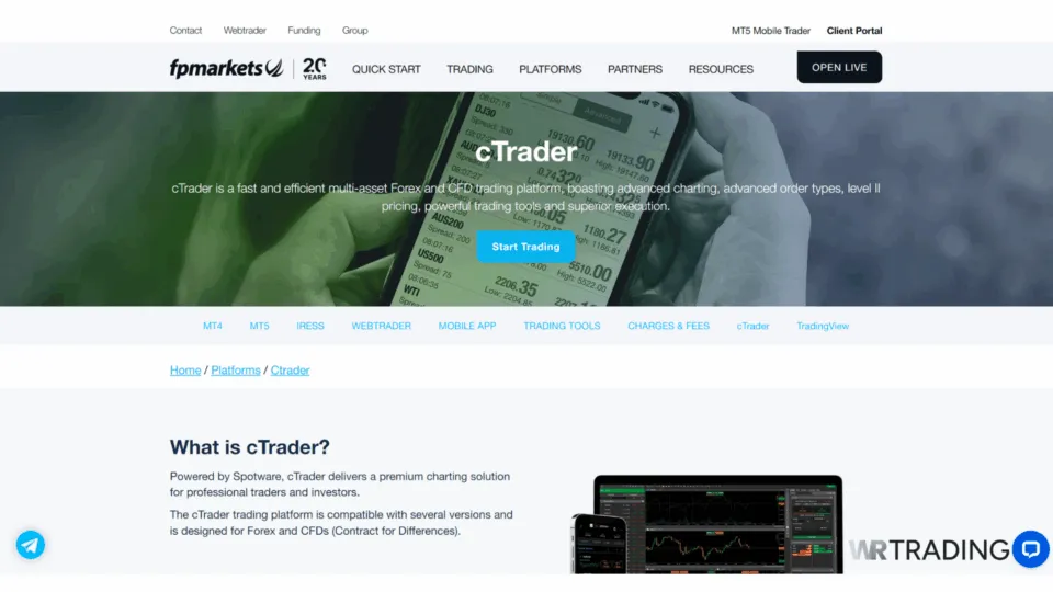 FP Markets cTrader platform with seamless integration and fast forex trade execution