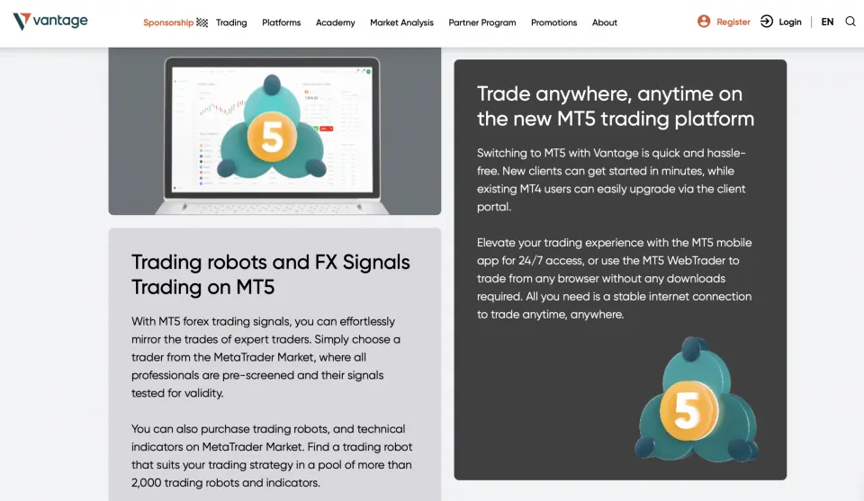 Vantage MT5 EA forex broker