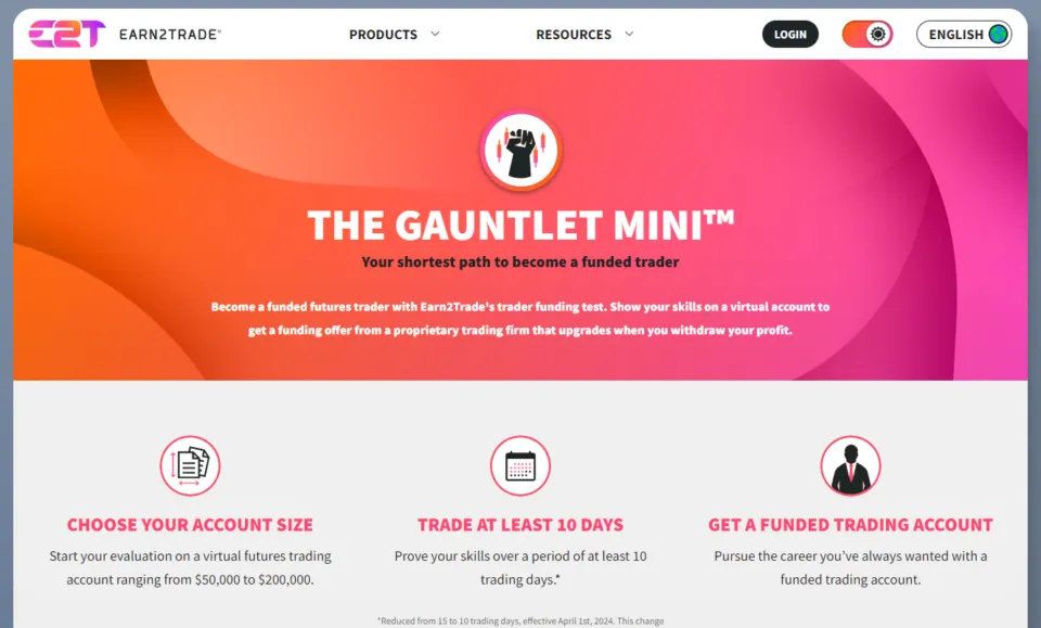 Earn2Trade Gauntlet Mini Account Type