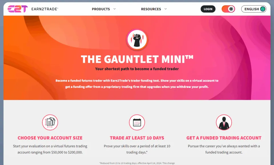 Earn2Trade Gauntlet Mini Account Type