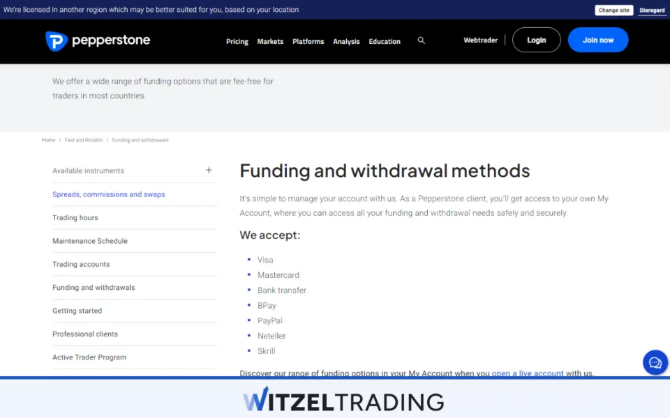 Pepperstone - Withdrawal Options