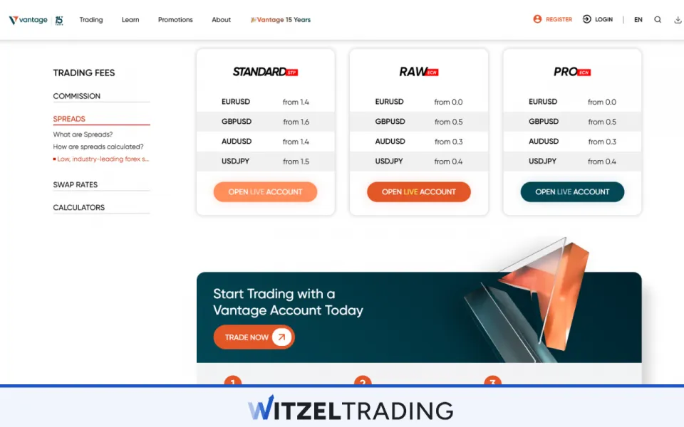 Trading Fees Spreads Vantage Markets