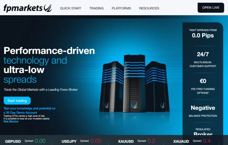 FP Markets trading broker website