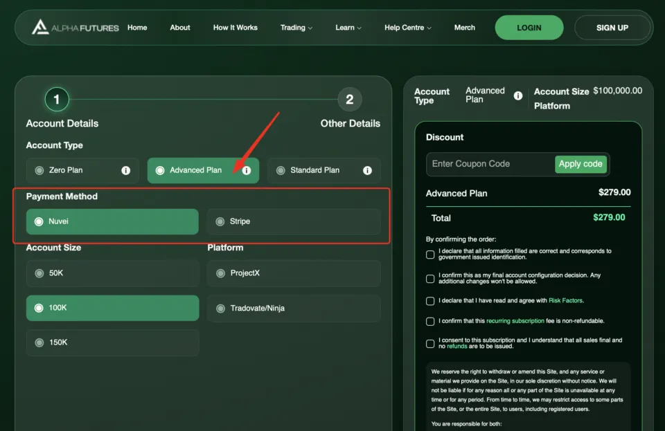 Alpha Futures Payment Methods
