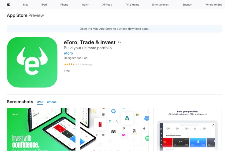 eToro CFD Trading app