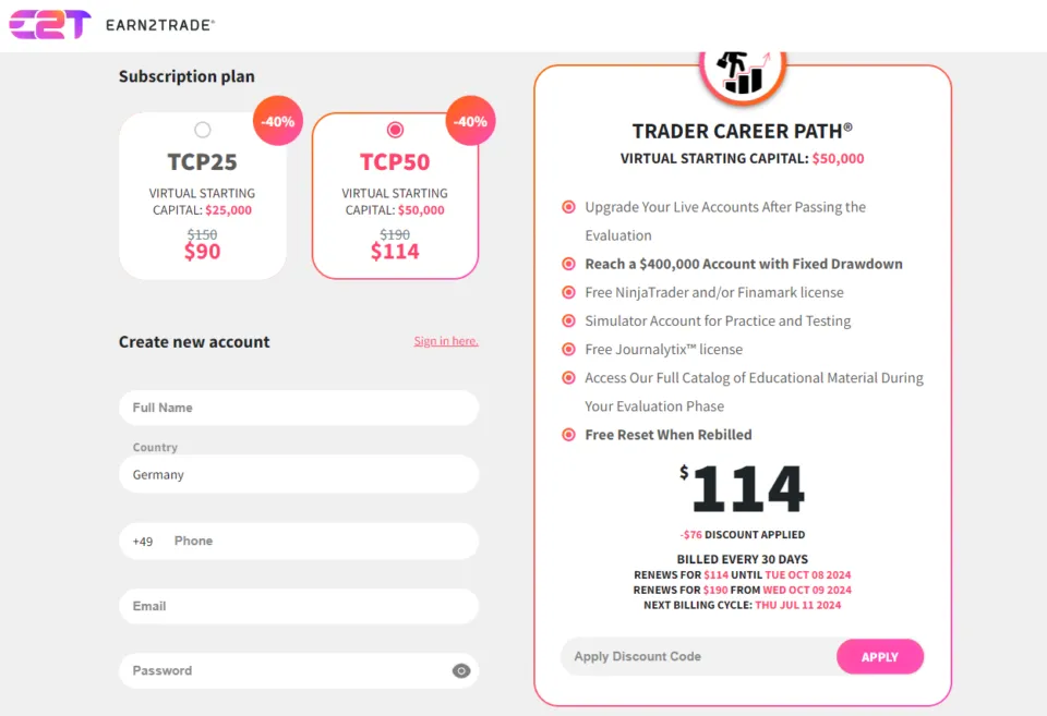 Earn2Trade Registration