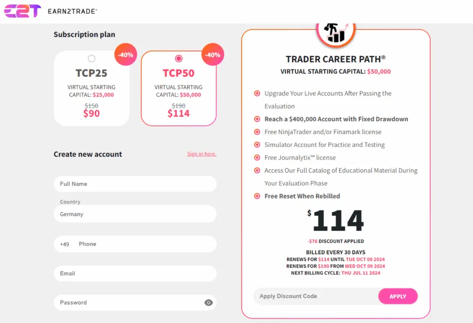 Earn2Trade Registration