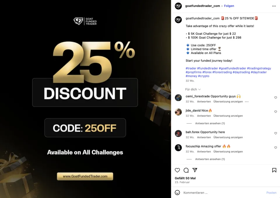 GFT Promo Code Example on Instagram (expired)