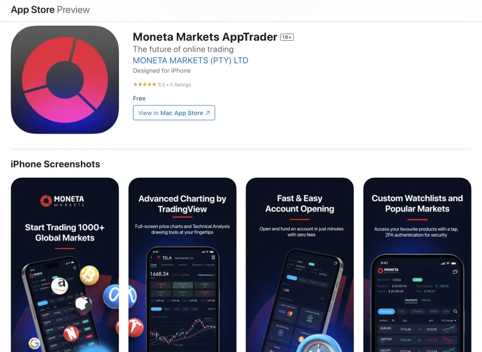 Moneta Markets iOS App for CFD Trading