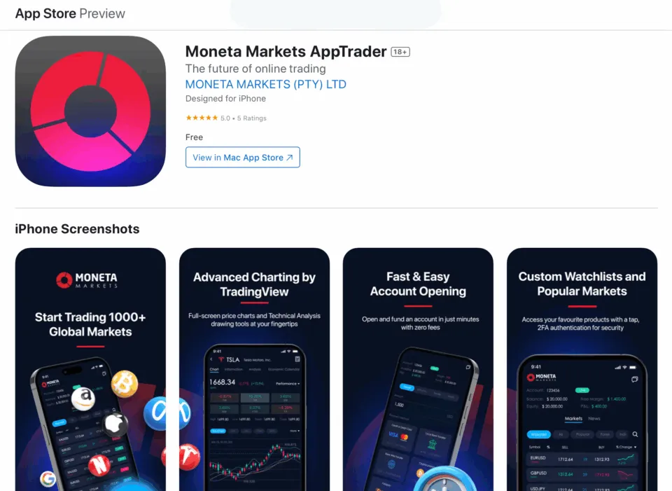 Moneta Markets iOS App for CFD Trading