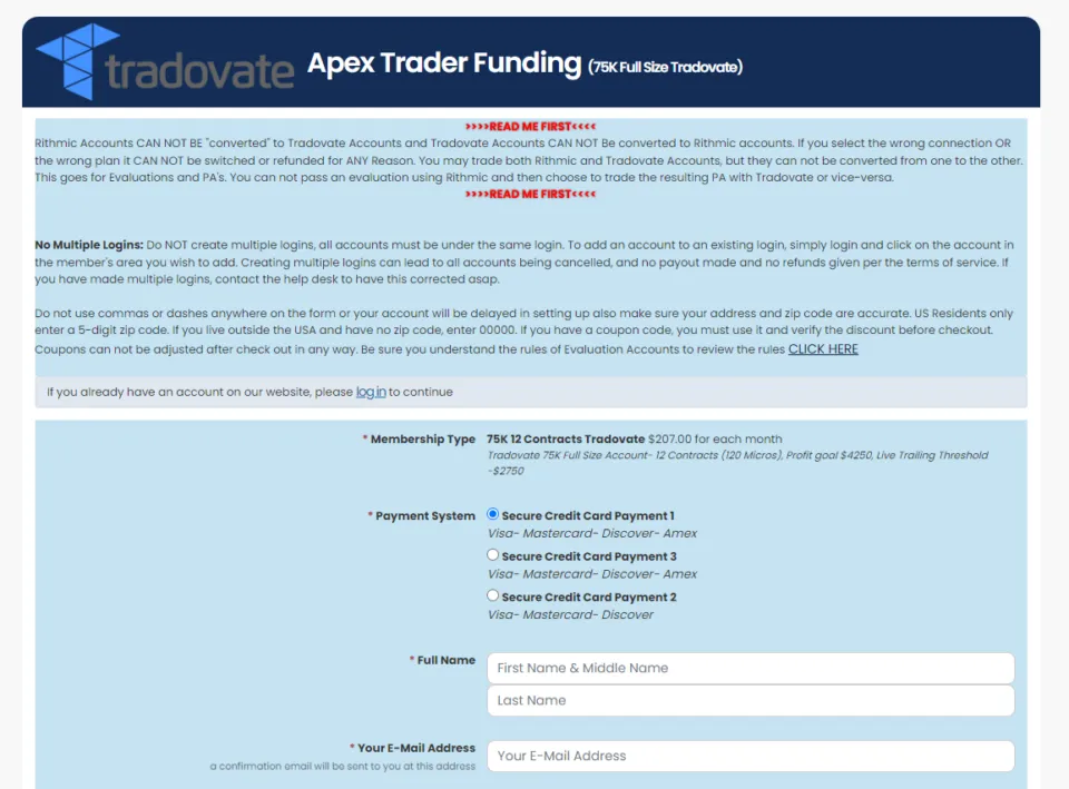Apex Trader Funding Registration
