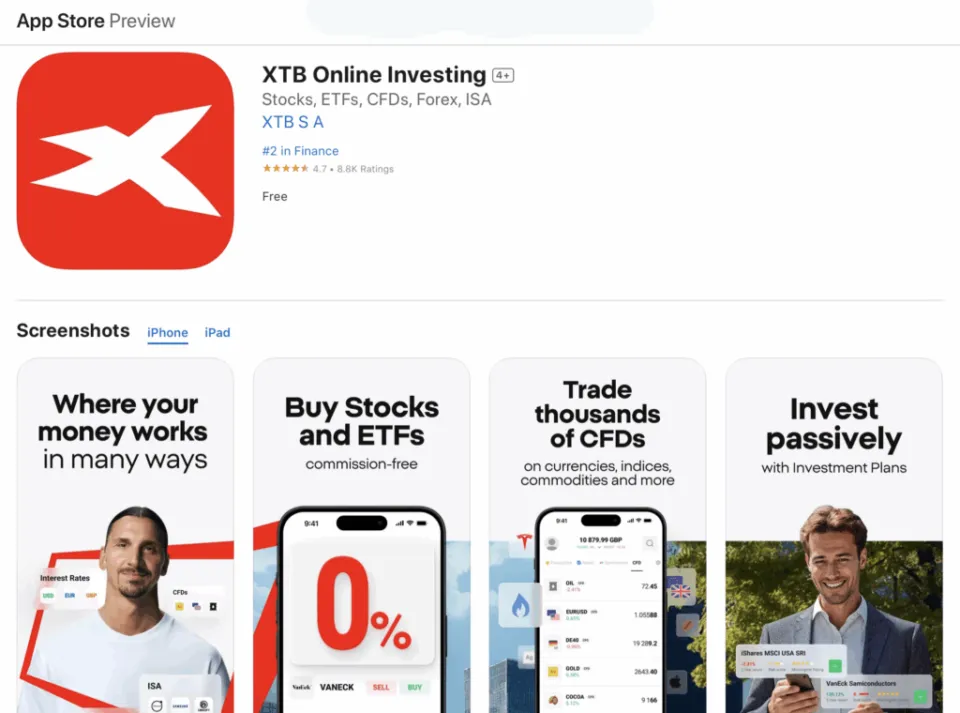 XTB iOS App for CFD Trading