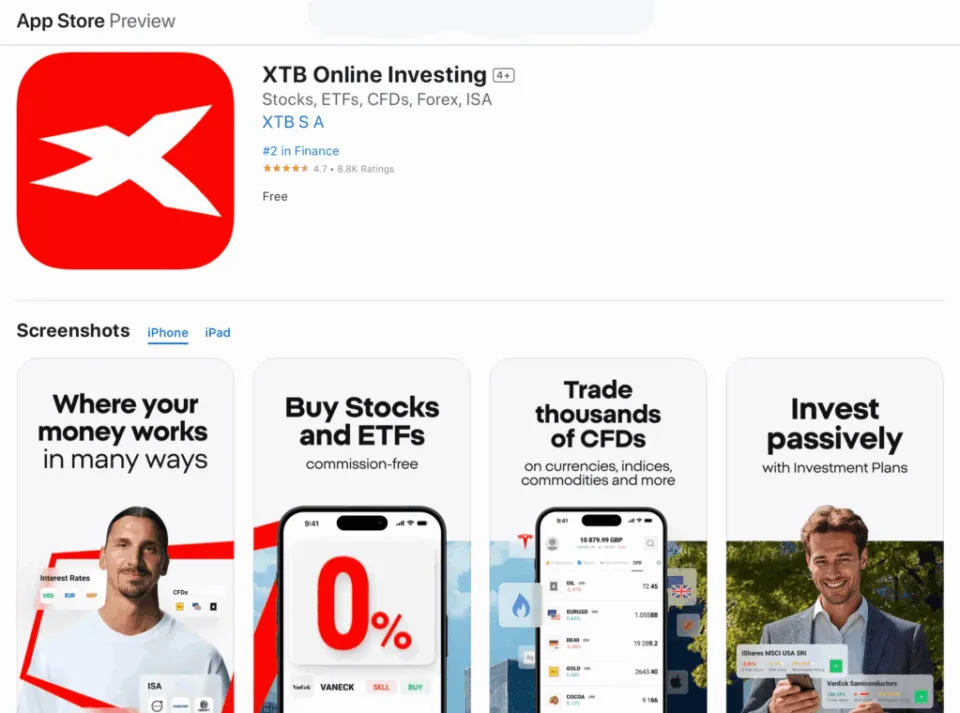 XTB iOS App for CFD Trading
